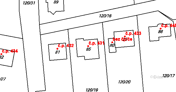 Doubravice nad Svitavou 431 na parcele st. 85 v KÚ Klemov, Katastrální mapa