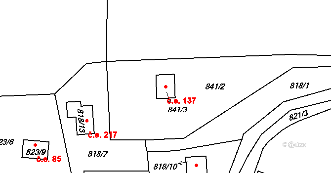 Křimice 137, Plzeň na parcele st. 841/3 v KÚ Křimice, Katastrální mapa