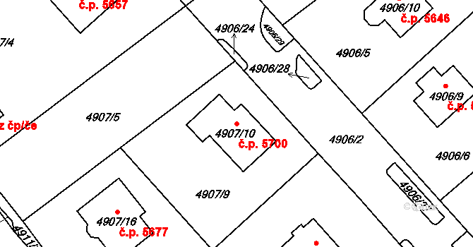 Chomutov 5700 na parcele st. 4907/10 v KÚ Chomutov I, Katastrální mapa