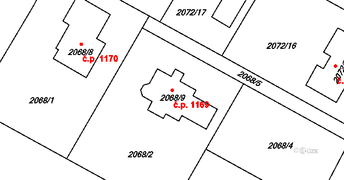 Holice 1169 na parcele st. 2068/9 v KÚ Holice v Čechách, Katastrální mapa