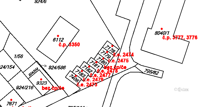Hodonín 2475 na parcele st. 7179 v KÚ Hodonín, Katastrální mapa