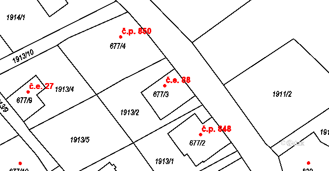 Krásná Lípa 88 na parcele st. 677/3 v KÚ Krásná Lípa, Katastrální mapa