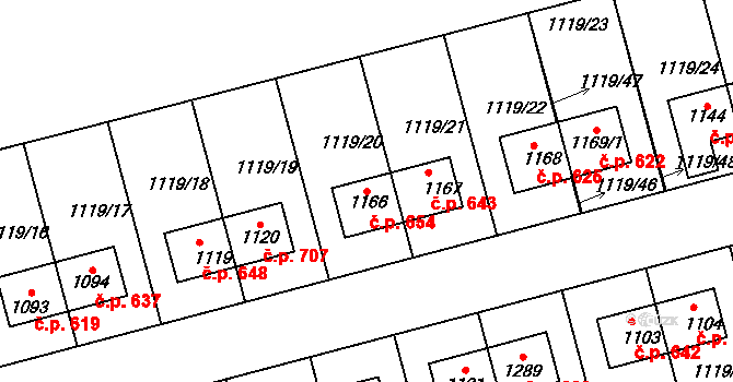 Nučice 654 na parcele st. 1166 v KÚ Nučice u Rudné, Katastrální mapa
