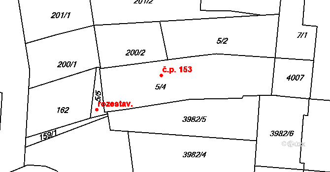 Borovany 153 na parcele st. 5/4 v KÚ Borovany, Katastrální mapa
