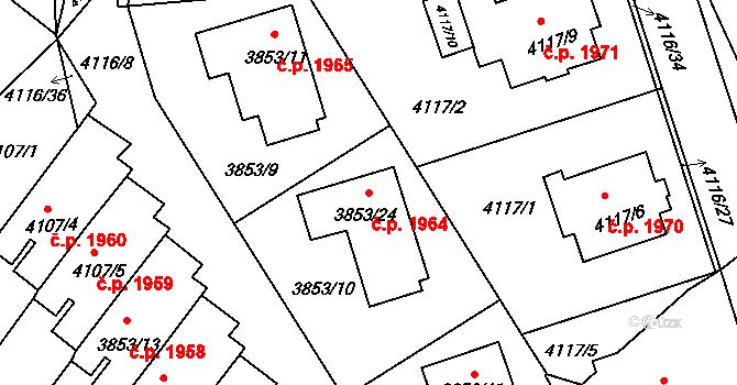 Předměstí 1964, Litoměřice na parcele st. 3853/24 v KÚ Litoměřice, Katastrální mapa