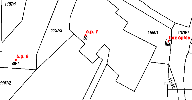 Skrýšov 7, Ratměřice na parcele st. 50 v KÚ Ratměřice, Katastrální mapa