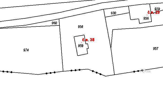 Záskalí 38, Hodkovice nad Mohelkou na parcele st. 959 v KÚ Záskalí, Katastrální mapa