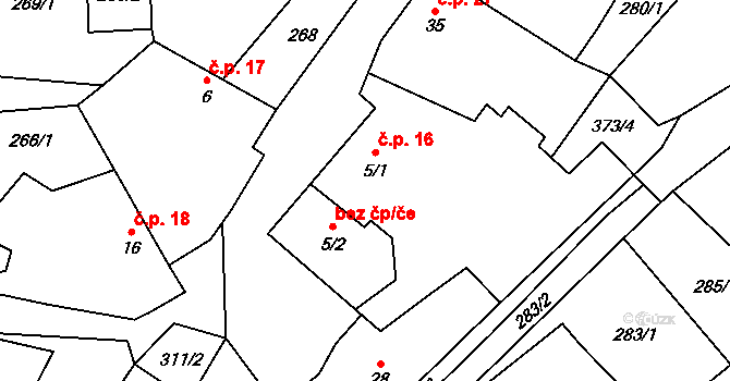 Olší 16 na parcele st. 5/1 v KÚ Olší u Tišnova, Katastrální mapa
