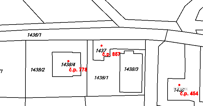 Palkovice 857 na parcele st. 1437 v KÚ Palkovice, Katastrální mapa