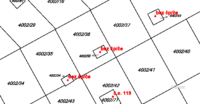 Těšovice 41593359 na parcele st. 4002/55 v KÚ Těšovice, Katastrální mapa