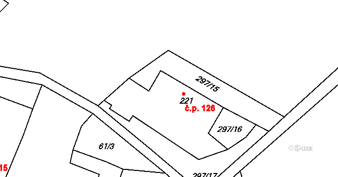 Radkov 126 na parcele st. 221 v KÚ Radkov u Vítkova, Katastrální mapa