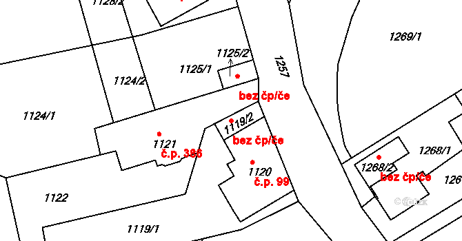 Jablonec nad Nisou 44220359 na parcele st. 1119/2 v KÚ Mšeno nad Nisou, Katastrální mapa