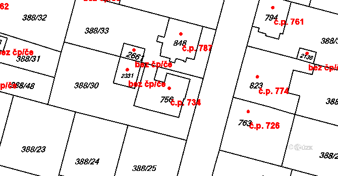 Kateřinky 734, Opava na parcele st. 756 v KÚ Kateřinky u Opavy, Katastrální mapa