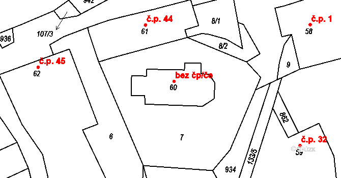 Chřenovice 44567359 na parcele st. 60 v KÚ Chřenovice, Katastrální mapa