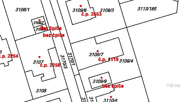 Předměstí 1116, Opava na parcele st. 3109/7 v KÚ Opava-Předměstí, Katastrální mapa
