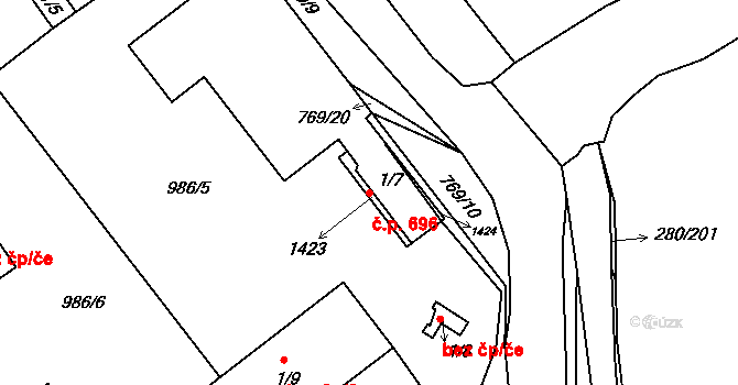 Parník 696, Česká Třebová na parcele st. 1/7 v KÚ Parník, Katastrální mapa