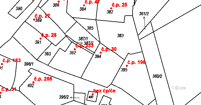 Tupesy 30 na parcele st. 394 v KÚ Tupesy na Moravě, Katastrální mapa