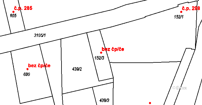 Ivančice 48531359 na parcele st. 152/3 v KÚ Ivančice, Katastrální mapa