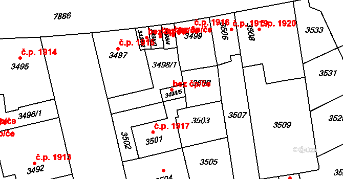 Prostějov 49335359 na parcele st. 3498/5 v KÚ Prostějov, Katastrální mapa