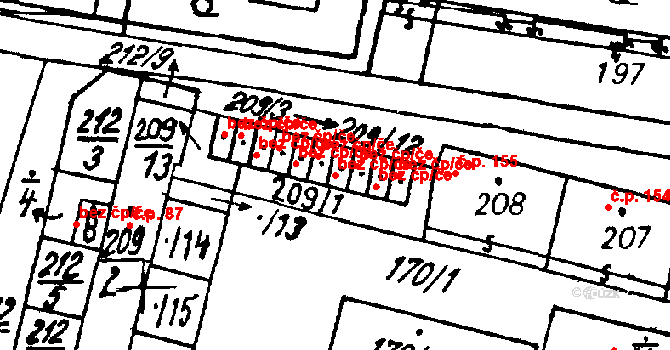 Heřmanova Huť 49636359 na parcele st. 209/9 v KÚ Vlkýš, Katastrální mapa