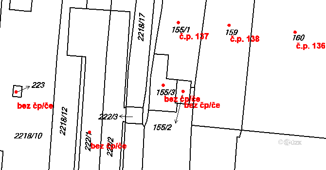 Dražice 49746359 na parcele st. 155/3 v KÚ Dražice u Tábora, Katastrální mapa