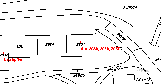 Horní Litvínov 2056,2057,2058, Litvínov na parcele st. 2831 v KÚ Horní Litvínov, Katastrální mapa