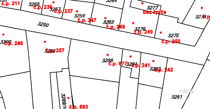 Mimoň I 677, Mimoň na parcele st. 3286 v KÚ Mimoň, Katastrální mapa
