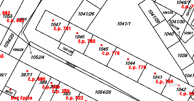 Bučovice 778 na parcele st. 1045 v KÚ Bučovice, Katastrální mapa