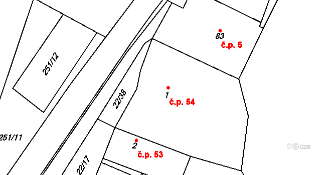 Jenišovice 54 na parcele st. 1 v KÚ Jenišovice u Chrudimi, Katastrální mapa