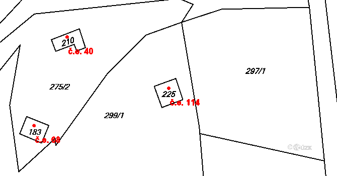 Kunčí 114, Slatiňany na parcele st. 225 v KÚ Kunčí, Katastrální mapa