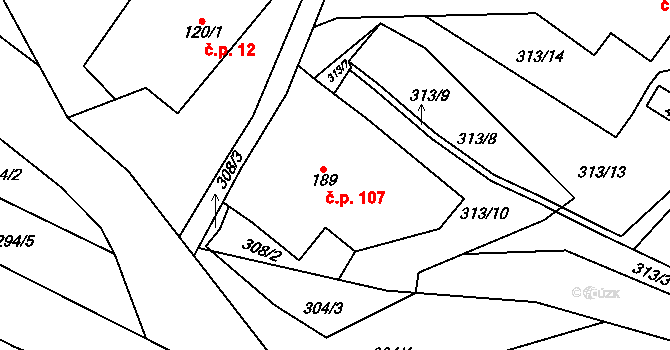 Pusté Žibřidovice 107, Jindřichov na parcele st. 189 v KÚ Pusté Žibřidovice, Katastrální mapa