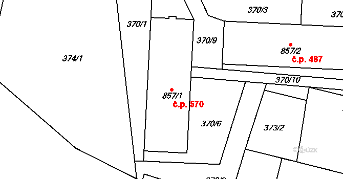 Neratovice 570 na parcele st. 857/1 v KÚ Neratovice, Katastrální mapa