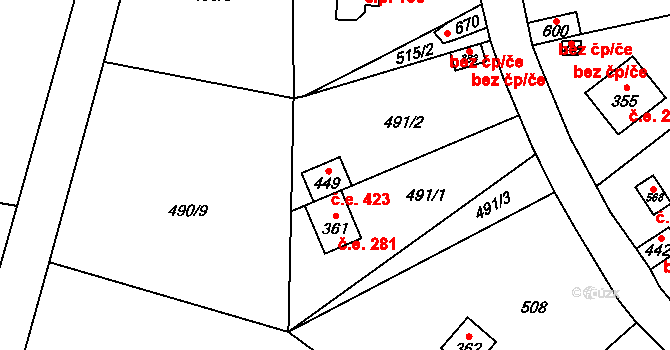 Černolice 423 na parcele st. 449 v KÚ Černolice, Katastrální mapa