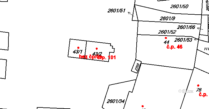 Radětice 101 na parcele st. 43/2 v KÚ Radětice u Bechyně, Katastrální mapa