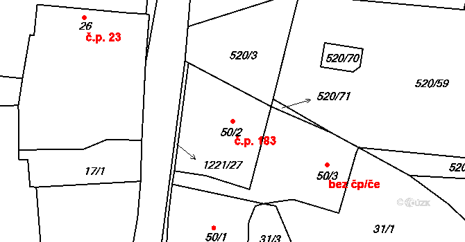Pačejov 183 na parcele st. 50/2 v KÚ Pačejov, Katastrální mapa