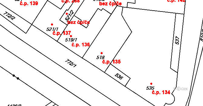 Josefov 135, Jaroměř na parcele st. 518 v KÚ Josefov u Jaroměře, Katastrální mapa