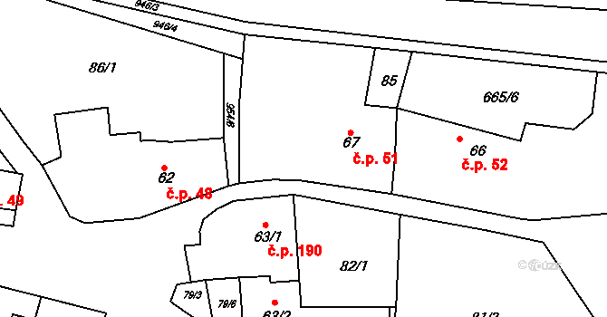 Choltice 51 na parcele st. 67 v KÚ Choltice, Katastrální mapa