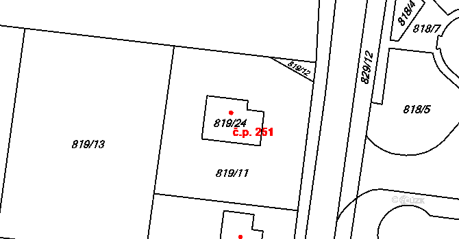 Neplachovice 251 na parcele st. 819/24 v KÚ Neplachovice, Katastrální mapa
