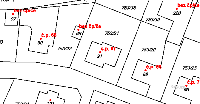 Svatá Maří 67 na parcele st. 91 v KÚ Svatá Maří, Katastrální mapa