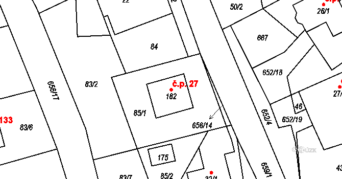 Klopina 27 na parcele st. 182 v KÚ Klopina, Katastrální mapa