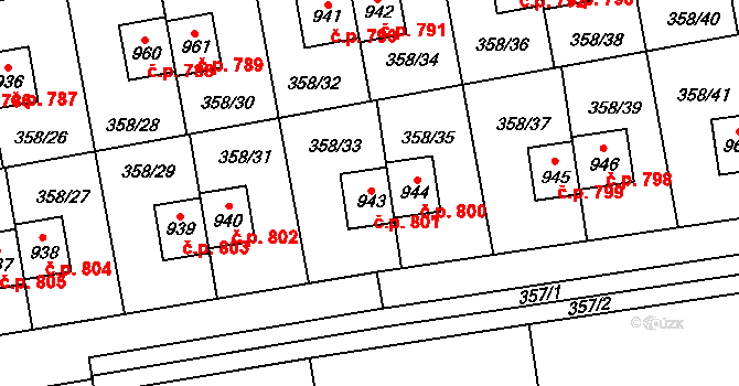 Nehvizdy 801 na parcele st. 943 v KÚ Nehvizdy, Katastrální mapa
