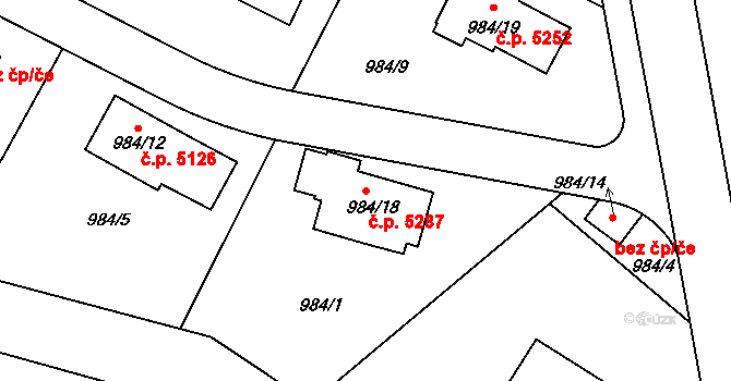 Rýnovice 5287, Jablonec nad Nisou na parcele st. 984/18 v KÚ Rýnovice, Katastrální mapa
