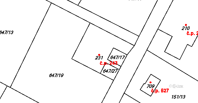 Libhošť 243 na parcele st. 231 v KÚ Libhošť, Katastrální mapa