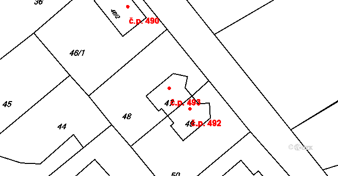 Suchdol nad Odrou 493 na parcele st. 47 v KÚ Suchdol nad Odrou, Katastrální mapa