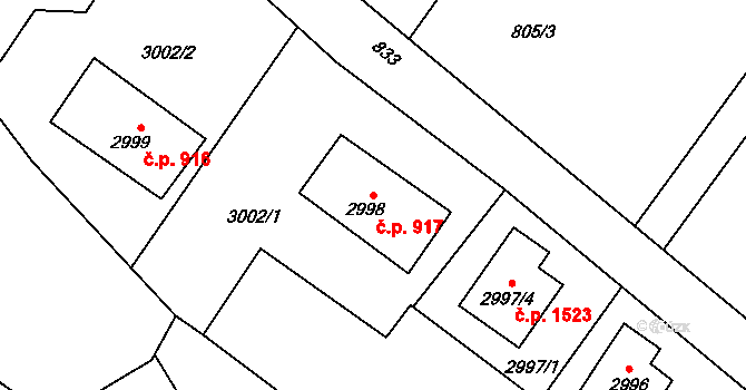 Kopřivnice 917 na parcele st. 2998 v KÚ Kopřivnice, Katastrální mapa