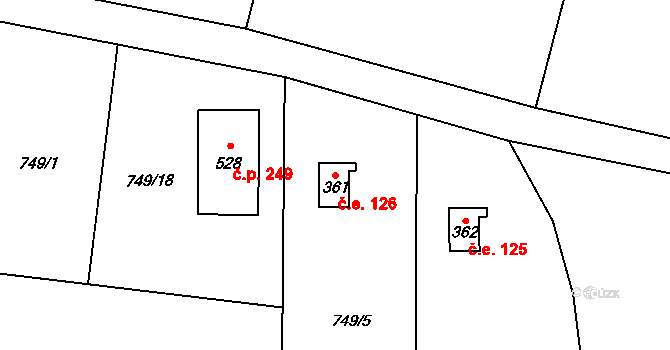 Smrkovice 126, Písek na parcele st. 361 v KÚ Smrkovice, Katastrální mapa