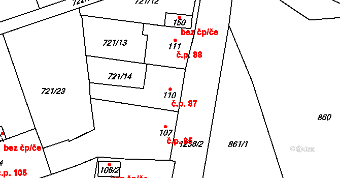 Liběšovice 87, Blšany na parcele st. 110 v KÚ Liběšovice, Katastrální mapa