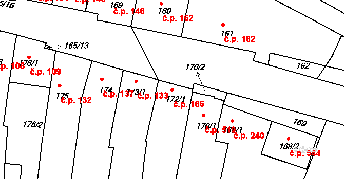 Hlohovec 166 na parcele st. 172/1 v KÚ Hlohovec, Katastrální mapa