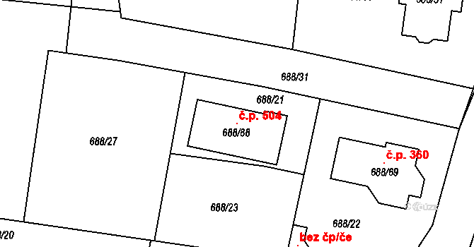 Chotíkov 504 na parcele st. 688/88 v KÚ Chotíkov, Katastrální mapa
