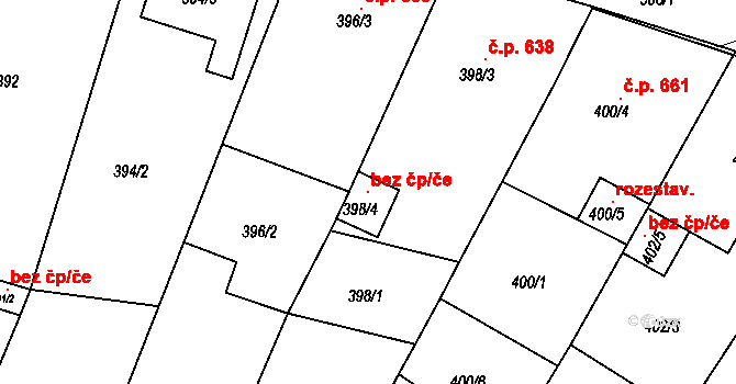 Blučina 99828359 na parcele st. 398/4 v KÚ Blučina, Katastrální mapa